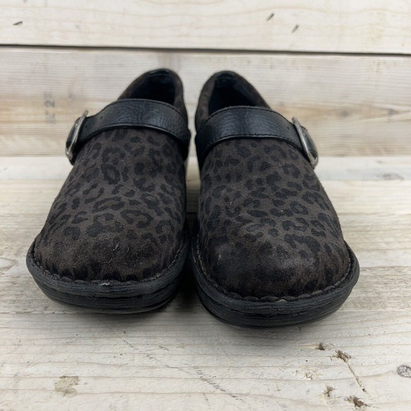 Born Shoes Womens 10 Crown Brown leopard Animal Print Leather Clogs Wedge B64809 - Picture 6 of 15